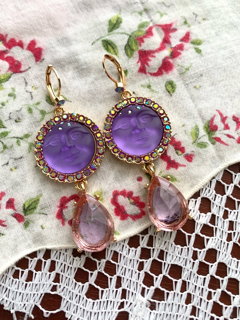 Kirk’s Folly Dangling Teardrop Purple Moon Face Earrings